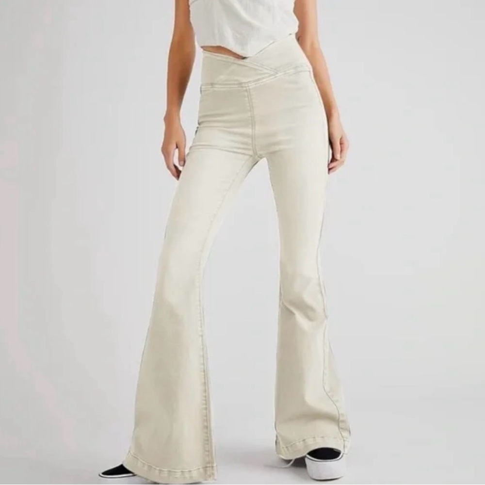 Free People Cream High-Rise Boot Cut Flare Pants
